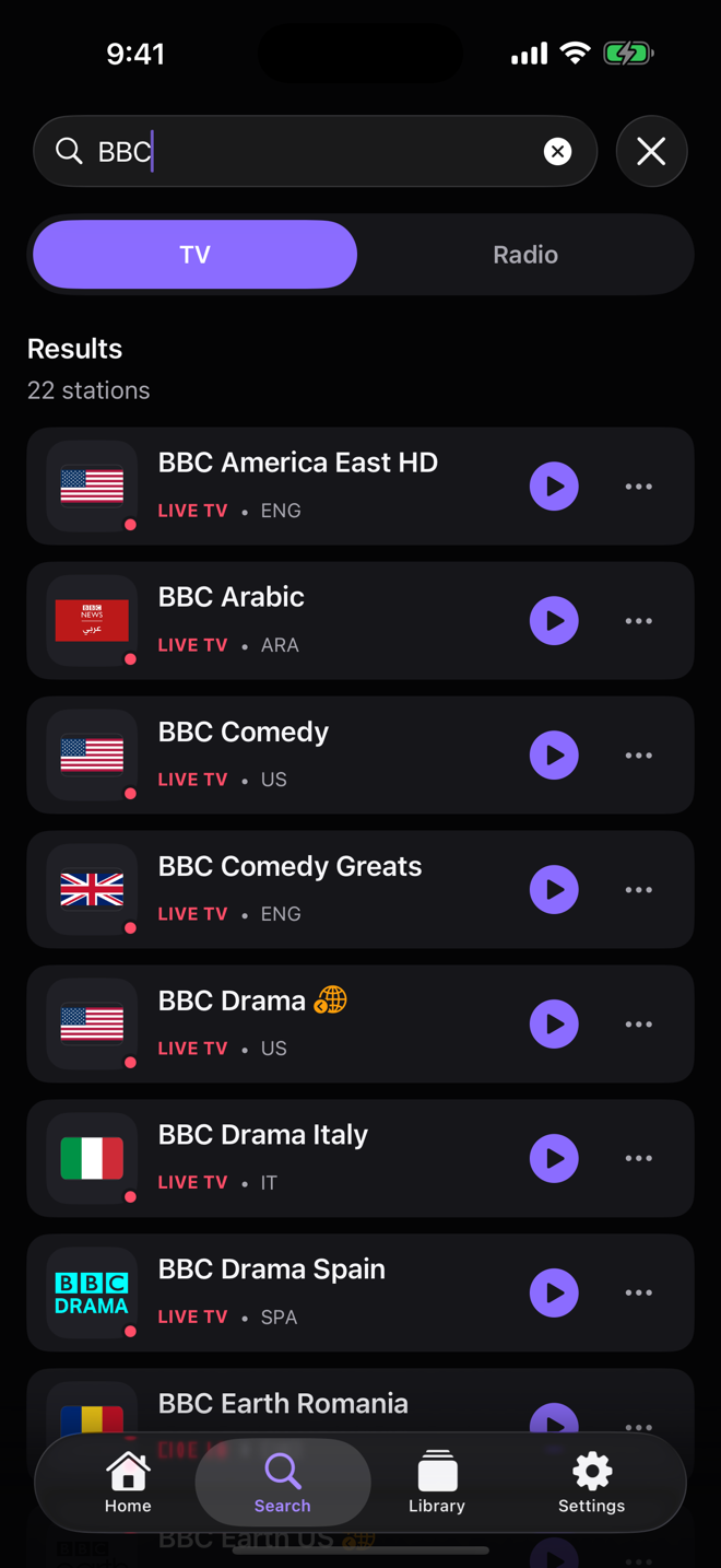 World Live search results for television stations